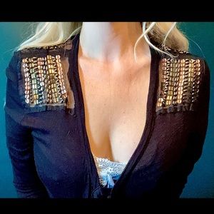 Metallic beaded kimono shirt